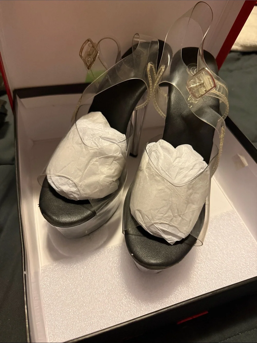 Clear Strap Black Platform Pleasers
